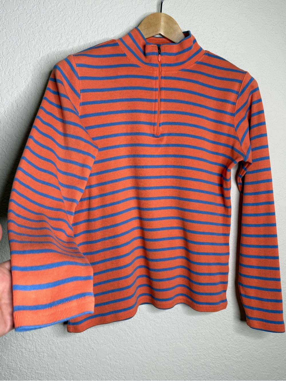 L.L.Bean Striped 1/4 Zip Pullover Sweater Coral Periwinkle Size M Preppy Classic